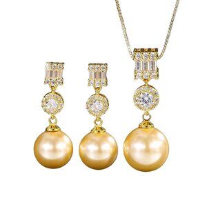 Beautiful Faux Golden Pearl Necklace and Earring Set
